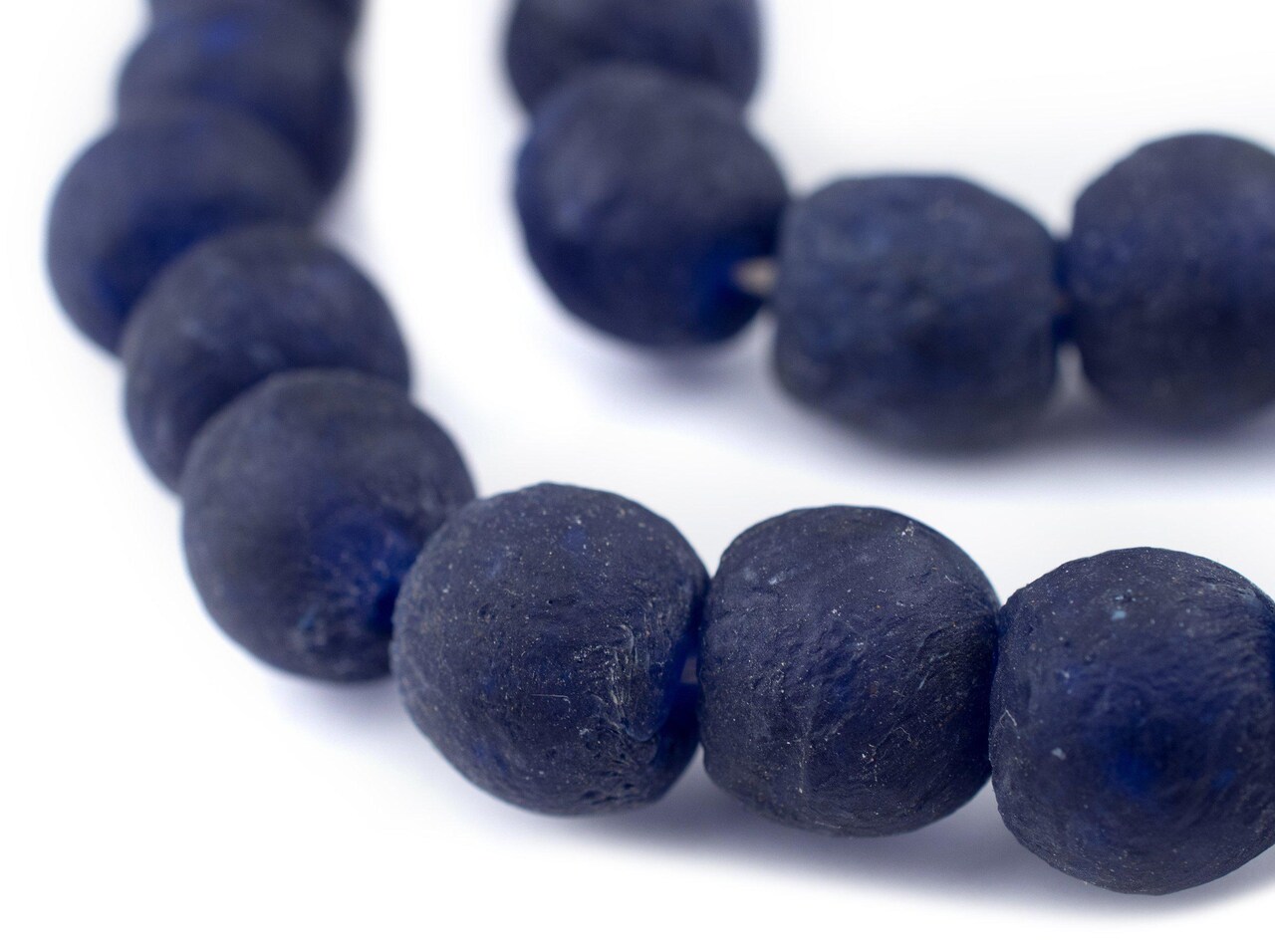 The Bead Chest Indigo Blue Recycled Glass Beads 18mm Ghana African Sea Glass Round Large Hole 28 Inch Strand Handmade Fair Trade